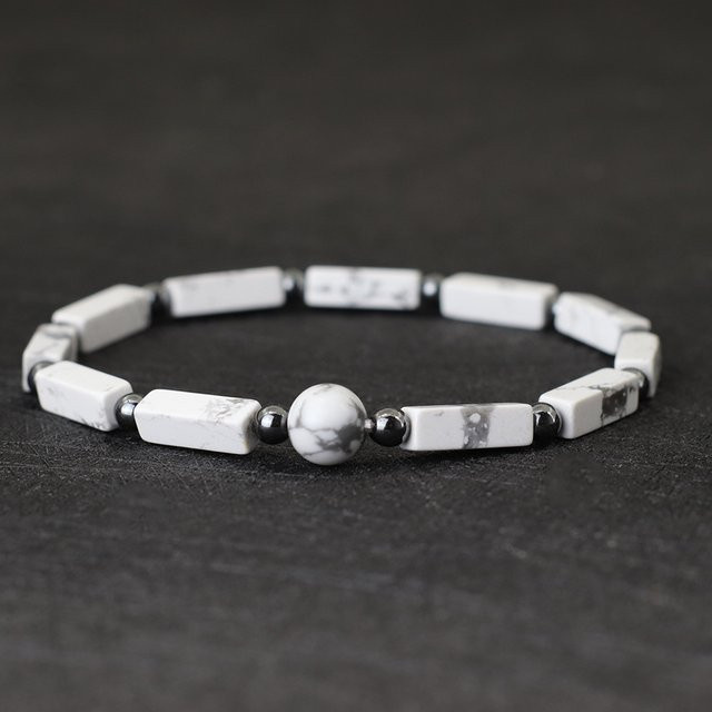 Perlenarmband, Tigerauge, weißer Howlith, Herren - Bild 1