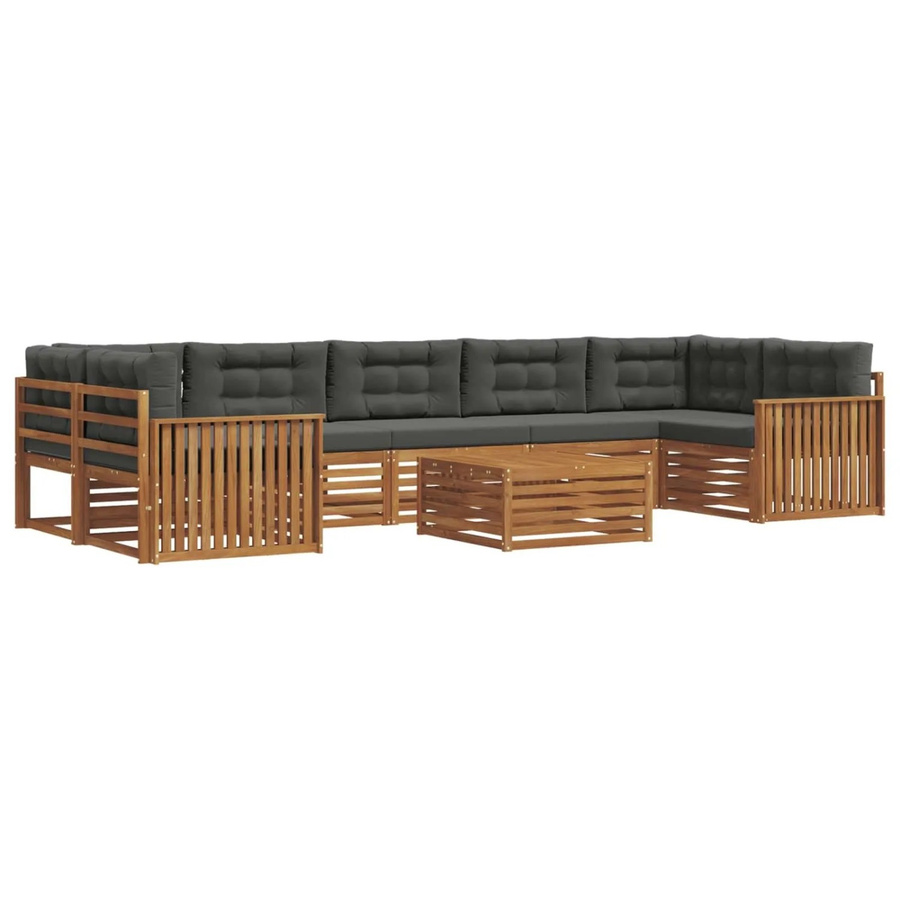 vidaXL Outdoor-Sofagarnitur 8-teilig L-Form aus massivem Akazienholz mit Kissen in Anthrazit und Natur - Bild 2