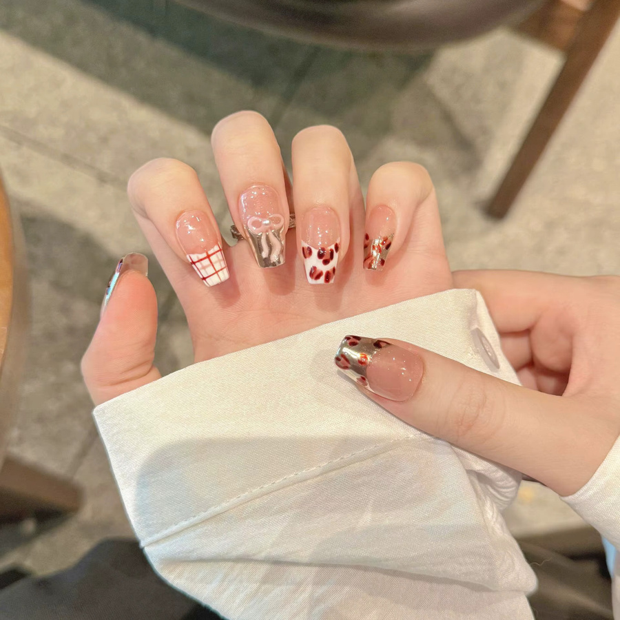 YADORNOS Press on Nails, rosa Leopardenmuster, glänzend, Unisex - Bild 2