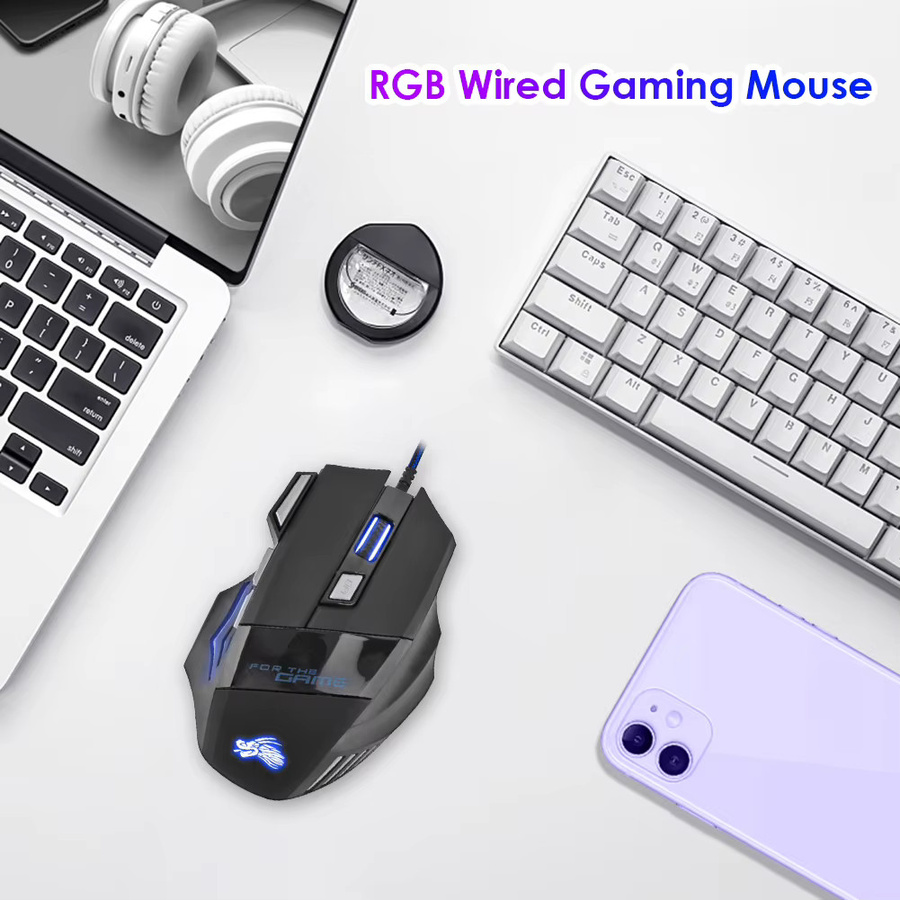 ALLOYSEED Optische Gaming-Maus für PC mit 7-Farben Hintergrundbeleuchtung und einstellbarem DPI in Schwarz und Multicolour - Bild 2