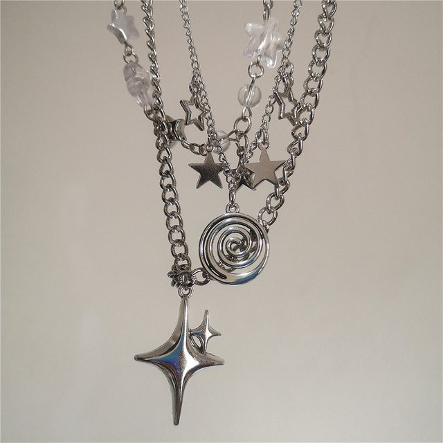 imixlot Halskette 3-teiliges Set, Silberfarben, Vortex-Stern-Anhänger, Unisex - Bild 1