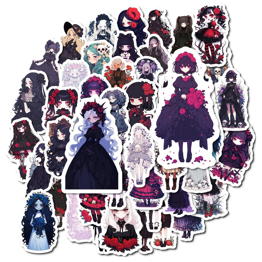 50 Goth Lolita Cartoon Graffiti Aufkleber im Rose Girl Gothic Style, Mehrfarbig - Bild 2