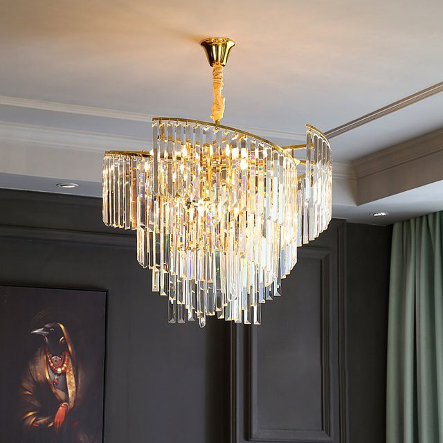 YUENSLIGHTING LED-Kronleuchter in Gold mit Glas-Spirale als dekorative Hängelampe für dein Wohnzimmer - Bild 1