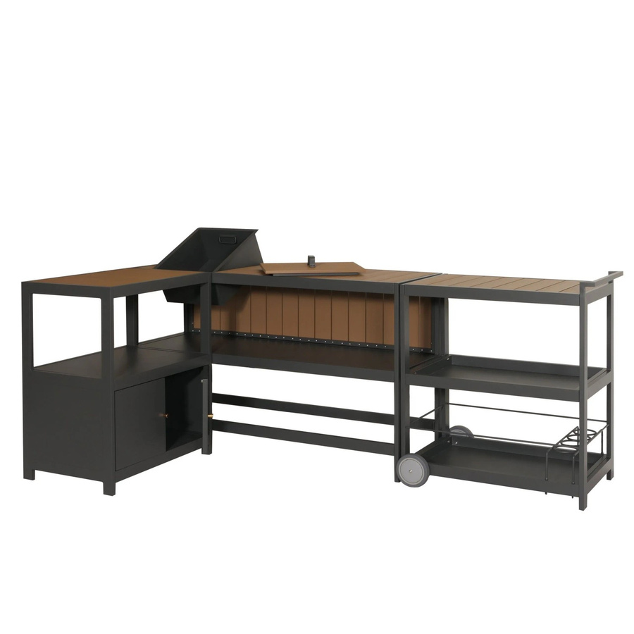 MCW Aluminium Outdoor-Küche 3-teilig M64 in Anthrazit mit heller Holzoptik inklusive Servierwagen, Eiskübel und Schrank, B/T/H: 296 x 97 x 97 cm - Bild 2