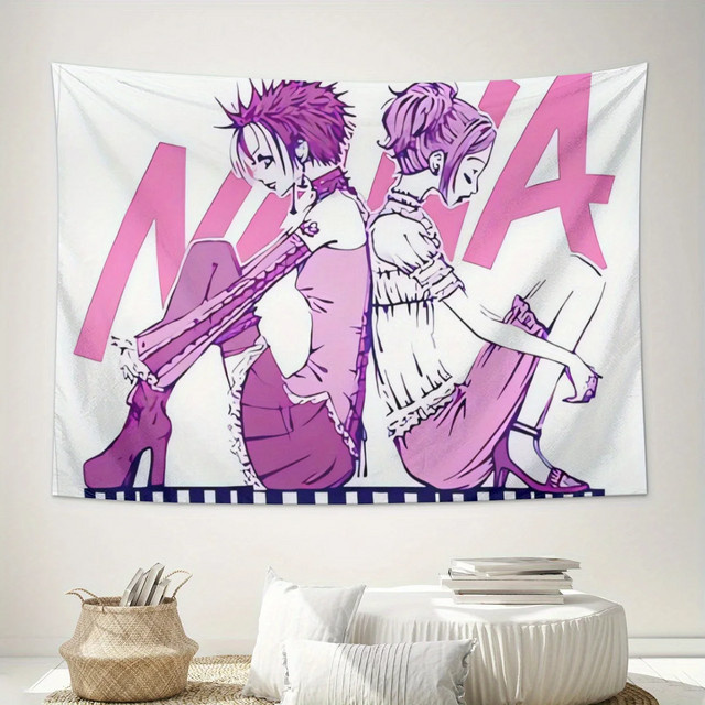 VIKAMA NANA Wandteppich mit Anime-Druck in Rosa und Lila, Rechteckige Textil-Wanddekoration für dein Schlafzimmer oder Arbeitszimmer, Breite: 60 cm, Höhe: 40 cm - Bild 1