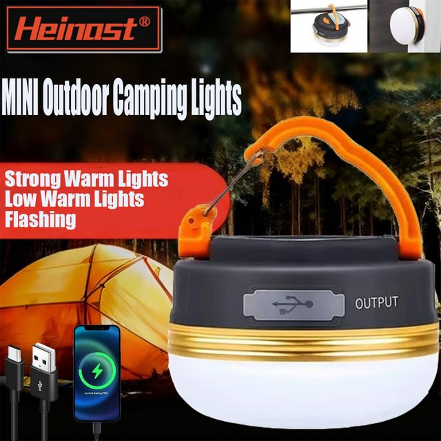 Heinast USB Camping Laterne Tragbare Mini Outdoor Lampe mit Haken für Zelt und Garten in Weiß und Schwarz - Bild 1