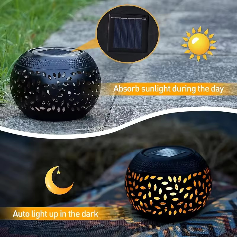 Leclstar Solar-Eisenlaterne im Boho-Stil für Garten und Terrasse, wärmelichtweiß, Schwarz oder Weiß - Bild 2