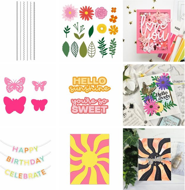Metall-Schneidwerkzeug Hallo Sonnenschein mit Blumen und Schmetterlingen für DIY Scrapbooking und Bastelarbeiten - Bild 1