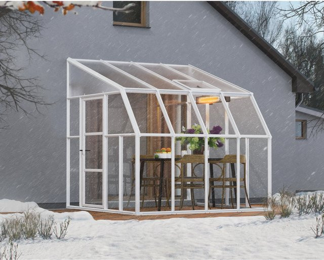 Palram - Canopia Gewächshaus Weiß mit Fundamentrahmen und Regenrinnen aus Polycarbonat für die Pflanzenzucht im Garten - Bild 1