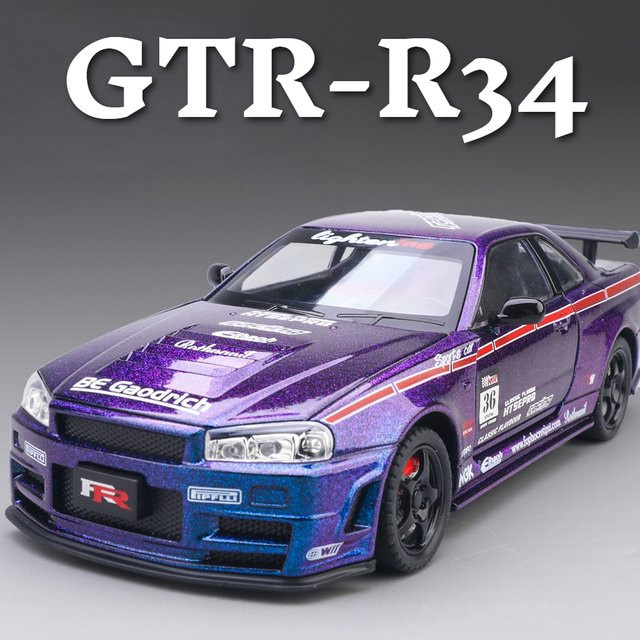 MAKEDA GTR R34 Automodell, Maßstab 1:24, mit Musik und Licht, Grau - Bild 1
