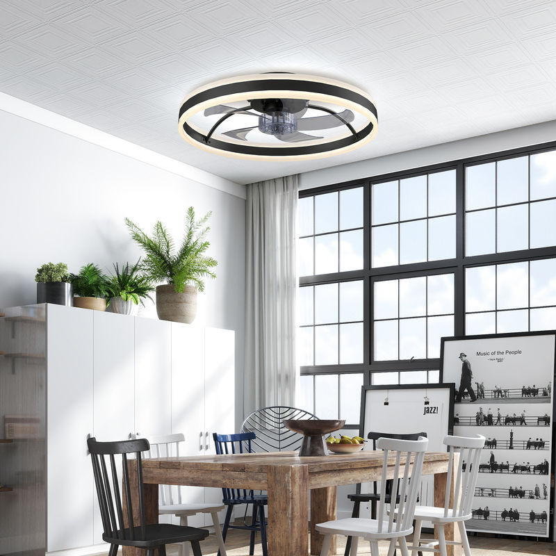 HOMCOM LED Deckenleuchte mit Ventilator in Schwarz, Durchmesser: 50 cm, mit Fernbedienung, 6 Geschwindigkeiten, 3 Leuchtfarben und leisem DC Motor - Bild 2