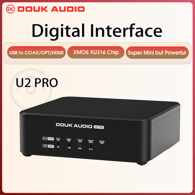 Douk Audio U2PRO USB Digitalschnittstelle mit XMOS XU316 DDC-Wandler, optischem, koaxialem und I2S-Ausgang, Schwarz - Bild 1