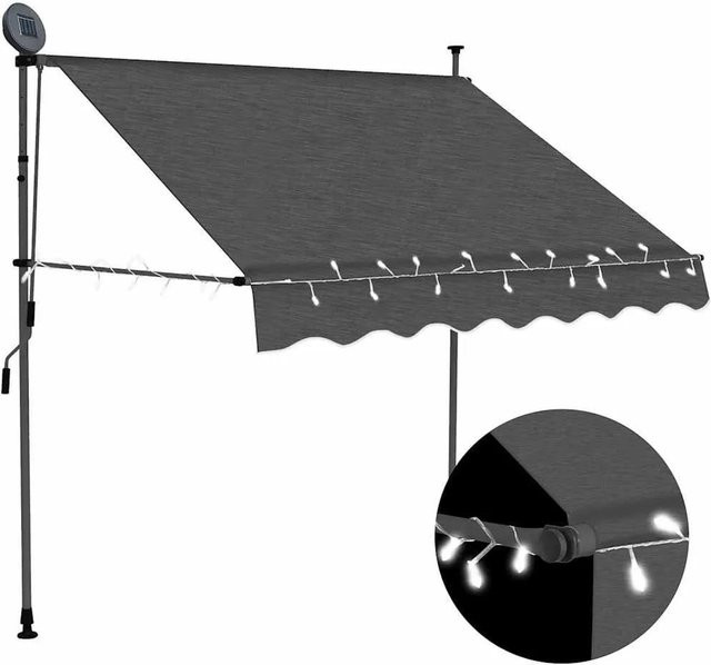 vidaXL Einziehbare Markise Handbetrieben mit LED in Anthrazit, Breite: 150 cm, Tiefe: 120 cm - Bild 1