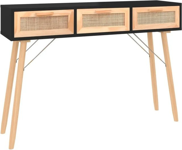 vidaXL Konsolentisch aus Massivholz und Rattan in Schwarz, B/T/H: 105 x 30 x 75 cm - Bild 1