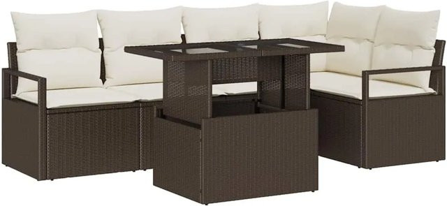 vidaXL Garten-Sofa-Set aus Poly Rattan in Braun mit 6 Teilen und integriertem Speicher - Bild 1