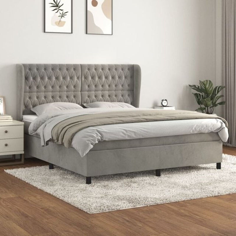 Vidaxl Boxspringbett mit Matratze aus Samt in Grau B/T/H: 160 x 200 cm - Bild 1
