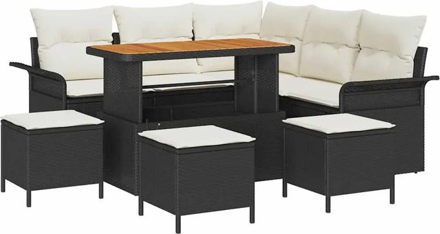 vidaXL Garten-Sofa-Set aus Poly-Rattan in Schwarz, 9-teilig und höhenverstellbar - Bild 1