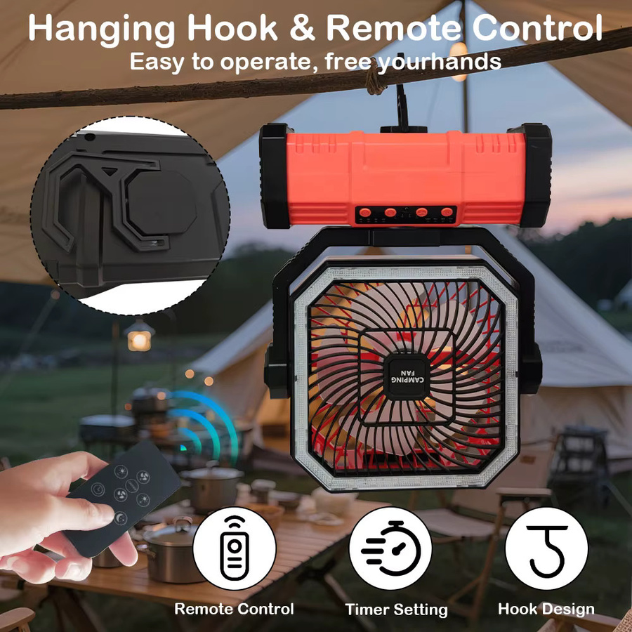 JIHUAN Tragbarer Akku-Ventilator mit 20000mAh, LED-Licht und Haken, Grün - Bild 2