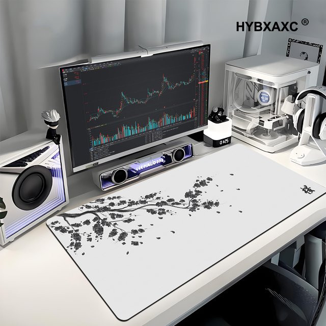 HYBXAXC Gaming Mauspad Sakura Kirschblüte XXL Deskmat für Laptop und Tastatur, Farbe: Weiß, B/T: 100 x 50 cm - Bild 1