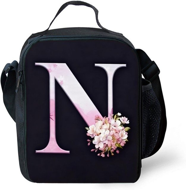 Isolierte Lunchtasche mit Blumen- und Buchstaben-Design von Fancy Style Studio, wasserdicht, Farbe: Schwarz - Bild 1