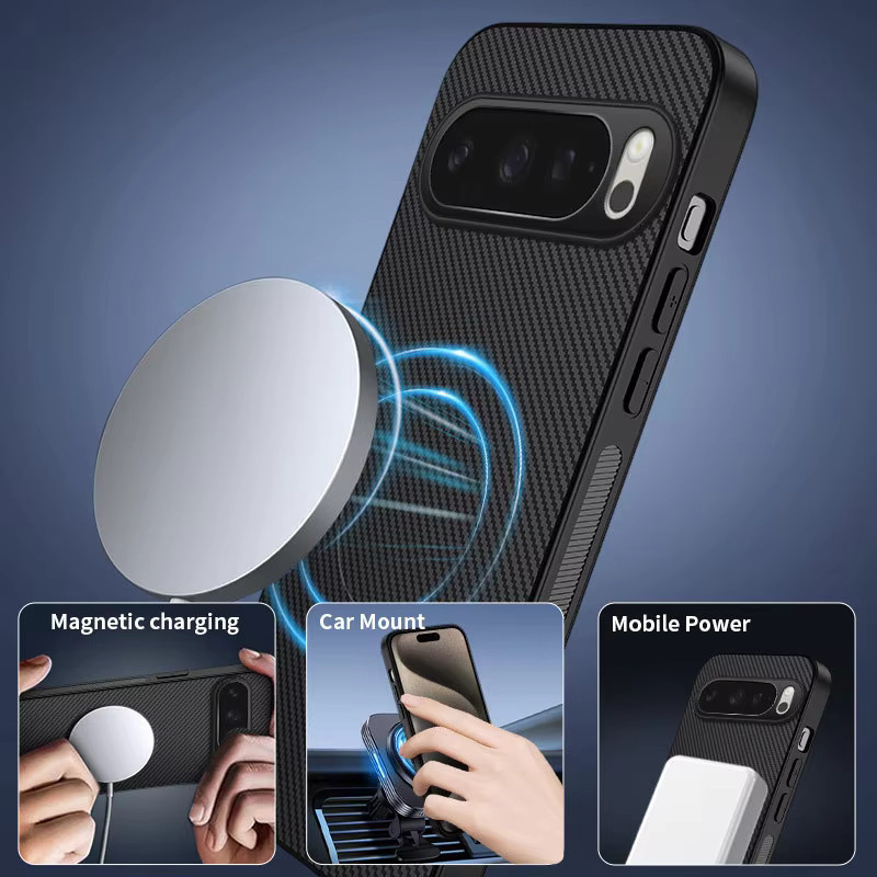 Luxuriöse klassische Leder Handyhülle mit MagSafe magnetischem kabellosem Laden für Google Pixel 10 9 Pro XL 8 7 6 in Schwarz oder Grau - Bild 2