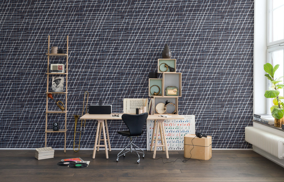 Rebel Walls Mural Note Sheets Denim Wandtattoo in Blau im Mid-Century Abstract Design - Bild 1