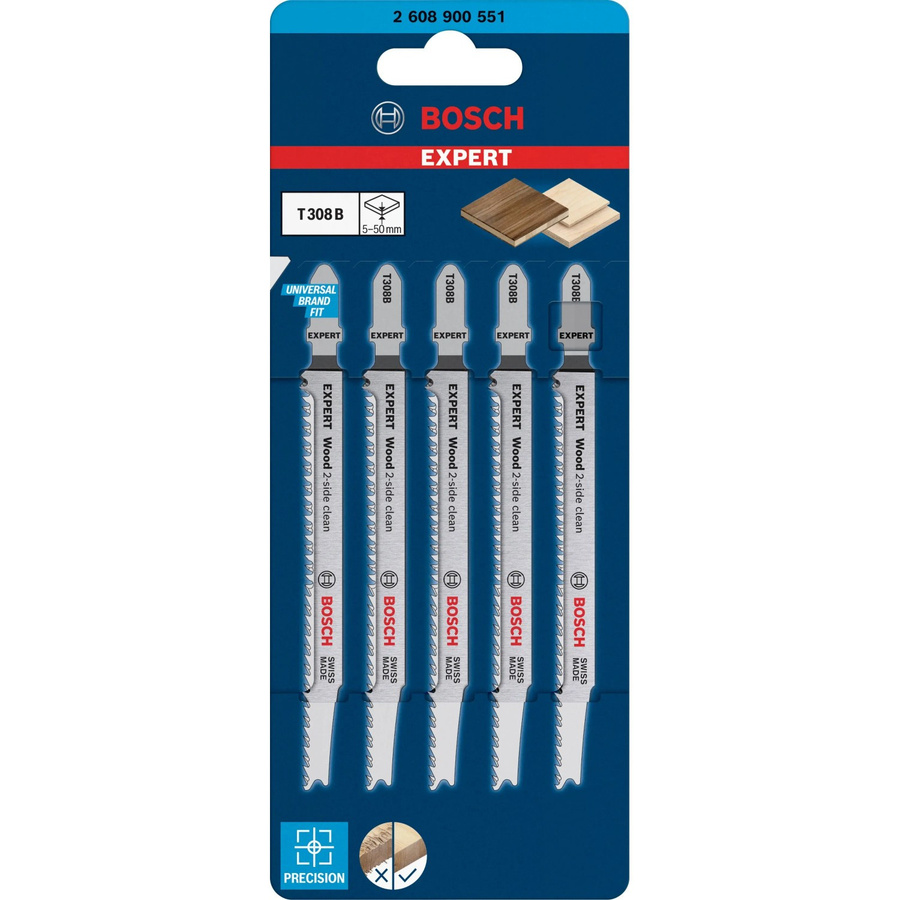 Bosch Expert Stichsägeblätter T 308 B Wood 2-side clean für Holz, 5 Stück, Silber - Bild 3