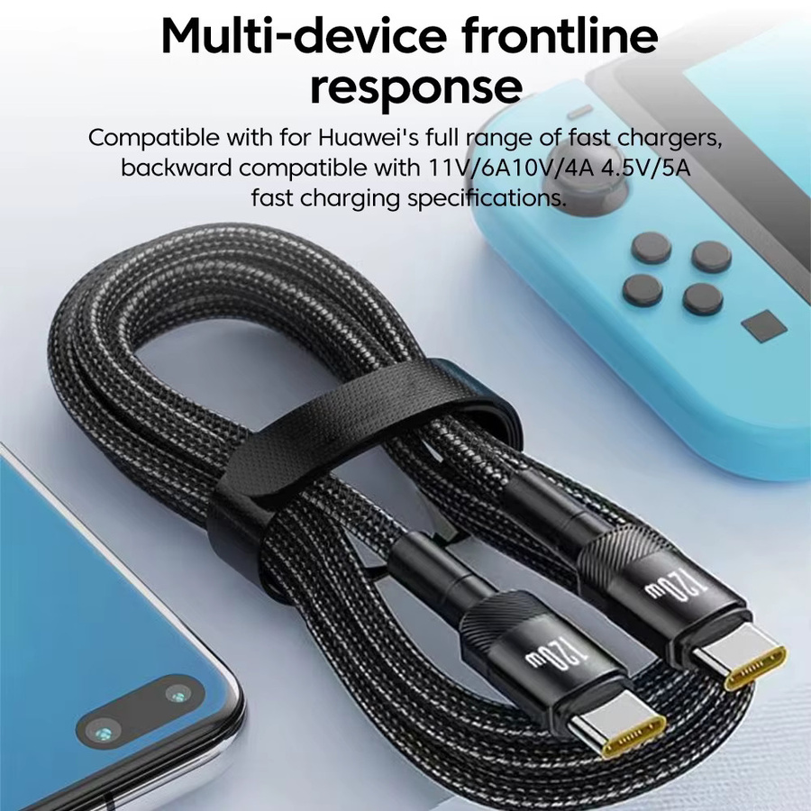 NNBILI USB-C auf USB-C Ladekabel 120W PD Schnellladegerät in Schwarz für iPhone 16 17 Pro, MacBook, Samsung und Xiaomi - Bild 2