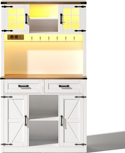 TG Electrical DE Barschrank im Scheunentor-Design mit einstellbarer LED-Beleuchtung, Braun-Weiß, B/T/H: 100 x 40 x 172 cm - Bild 1
