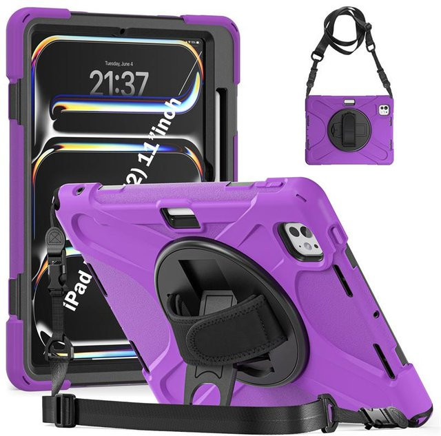 Stoßfeste iPad Hülle mit Ständer und Schultergurt für iPad Pro, iPad Air und iPad Generationen in Violett - Bild 1