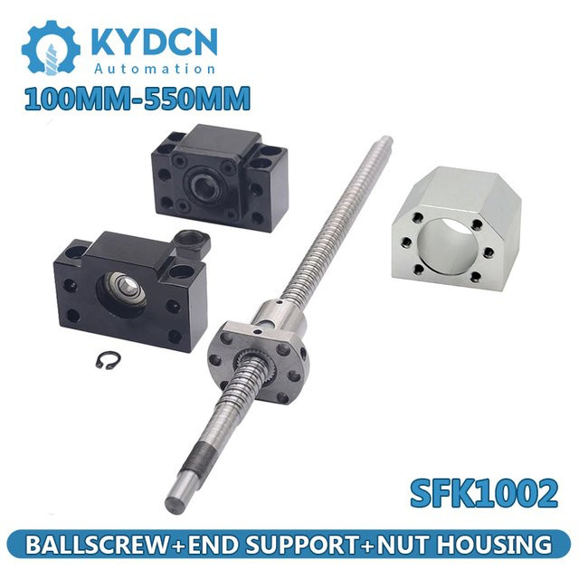 KYDCN Kugelumlaufspindel-Set SFK1002 in Silber mit Nutgehäuse und Endstütze für 3D-Drucker und CNC-Maschinen, Durchmesser 10mm, Länge 100mm-550mm - Bild 1