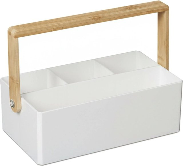 Tragbarer Organizer von Relaxdays aus Kunststoff und Bambus in Weiß, B/T/H: 26 x 16 x 8,5 cm - Bild 1