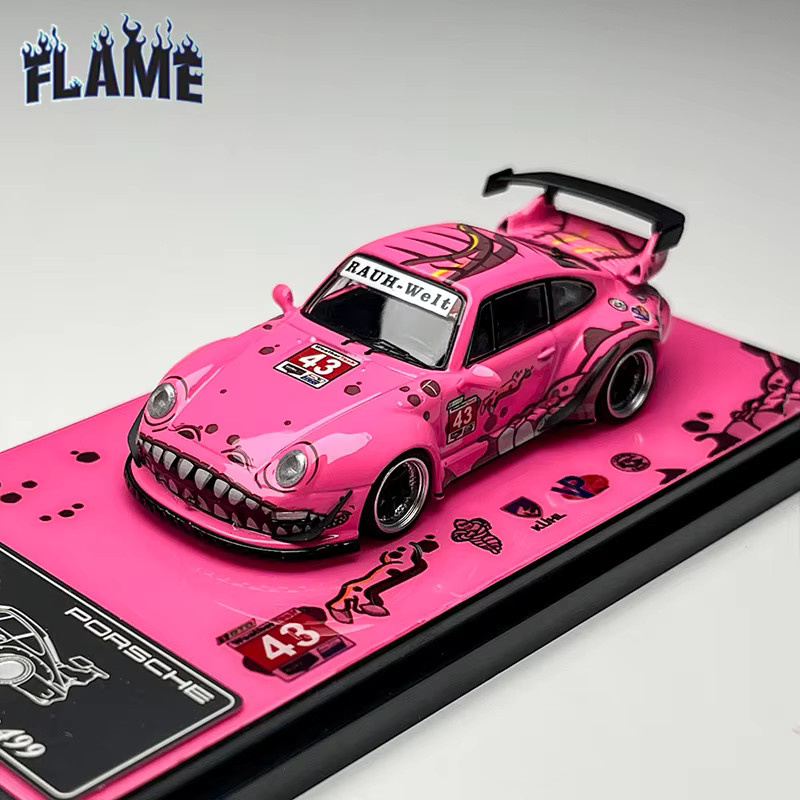 Bburago Miniatur Druckguss Auto Modell 1:64 Rwb 993 964 Dinosaurier Design in Rosa und Grün - Bild 3