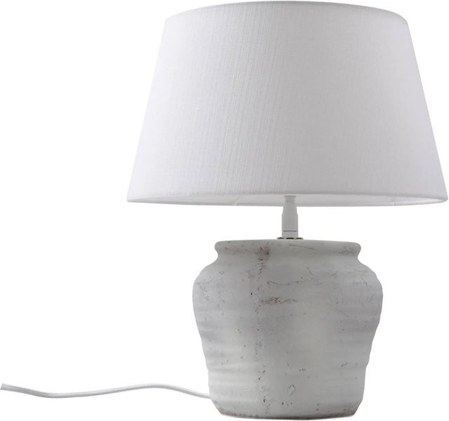 Lindby Tischlampe Aelith in Weiß, Landhaus Vintage Rustikal aus Keramik und Textil, E27, Höhe: 36 cm - Bild 1