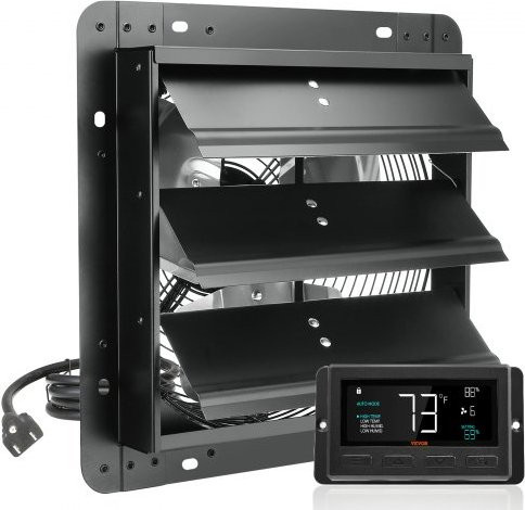 VEVOR Shutter Exhaust Fan mit EC-Motor und Temperatur-Feuchtigkeits-Regler, 305 mm, 904 CFM, verstellbare Geschwindigkeit, Wandmontage zur Belüftung und Kühlung für Gewächshäuser, Garagen und Schuppen - Bild 1