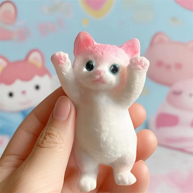 GSF Katze Squishy Squeeze Spielzeug in Pink – Handgemachtes Kawaii Tier-Sensorikspielzeug für Kinder und Erwachsene - Bild 2