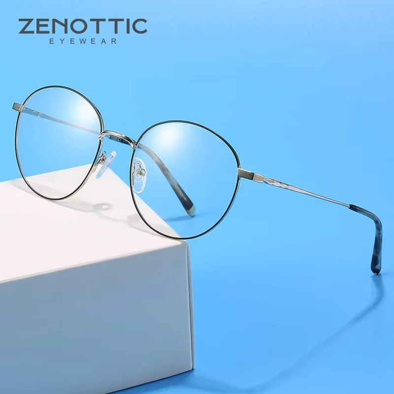 ZENOTTIC Korrektionsbrille Damen, Vollrand, Rund, Titan, Silber - Bild 2