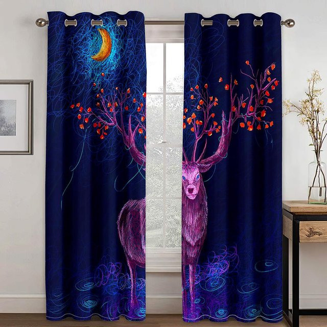 Yiran Furniture Weihnachts Vorhang mit 3D Digitaldruck in Navy Blau, 2 Paneele aus semi-transparentem Polyester, Breite: 50 cm, Höhe: 130 cm - Bild 1