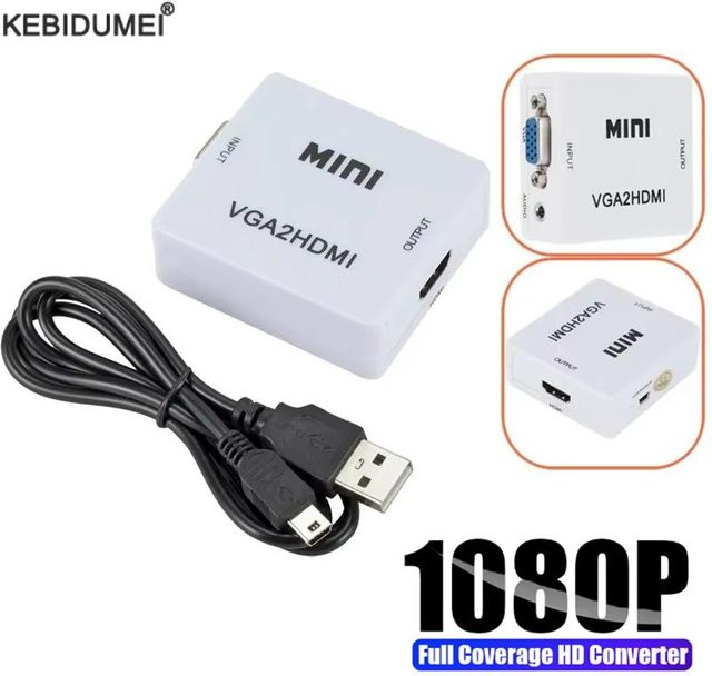 kebidumei VGA zu HDMI Konverter Adapter in Weiß für Full HD 1080P Video und Audio an PC, Laptop, HDTV und Projektor - Bild 1