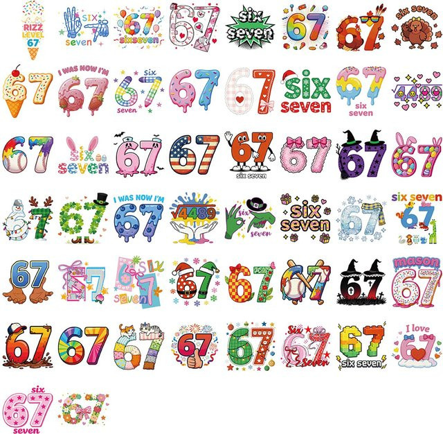 50 Stück Wasserdichte Rui Di Aufkleber 67 Sechs Sieben für Scrapbooking und Gepäck in Multicolour - Bild 1