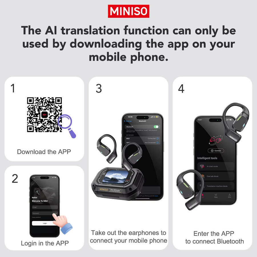 MINISO M98 AI Übersetzer-Kopfhörer, kabellose In-Ear Bluetooth Headsets für Büro und Chat, Schwarz - Bild 3