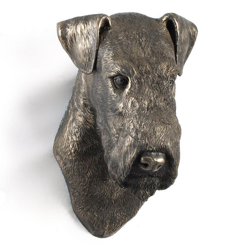 Art-Dog Hundestatue Airedale Terrier und Bingley Terrier als hängende Büste in Braun und Silber aus Kunstharz und Metall - Bild 6