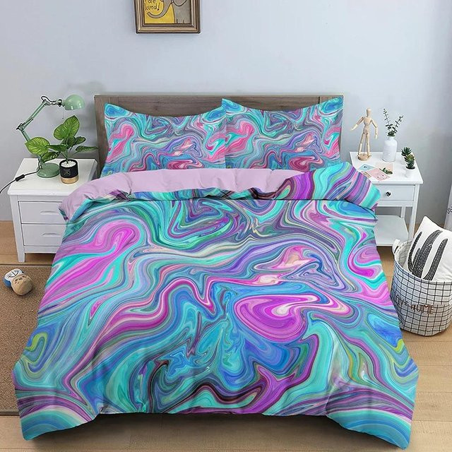 Bettwäsche-Set mit 3D-Marmorstruktur-Druck von Binchi Outdoor Product, bestehend aus 2-teiligem Bettbezug und Kissenbezügen in Mehrfarben, Material Mikrofaser/Polyester, Breite: 70 cm, Länge: 133 cm - Bild 1