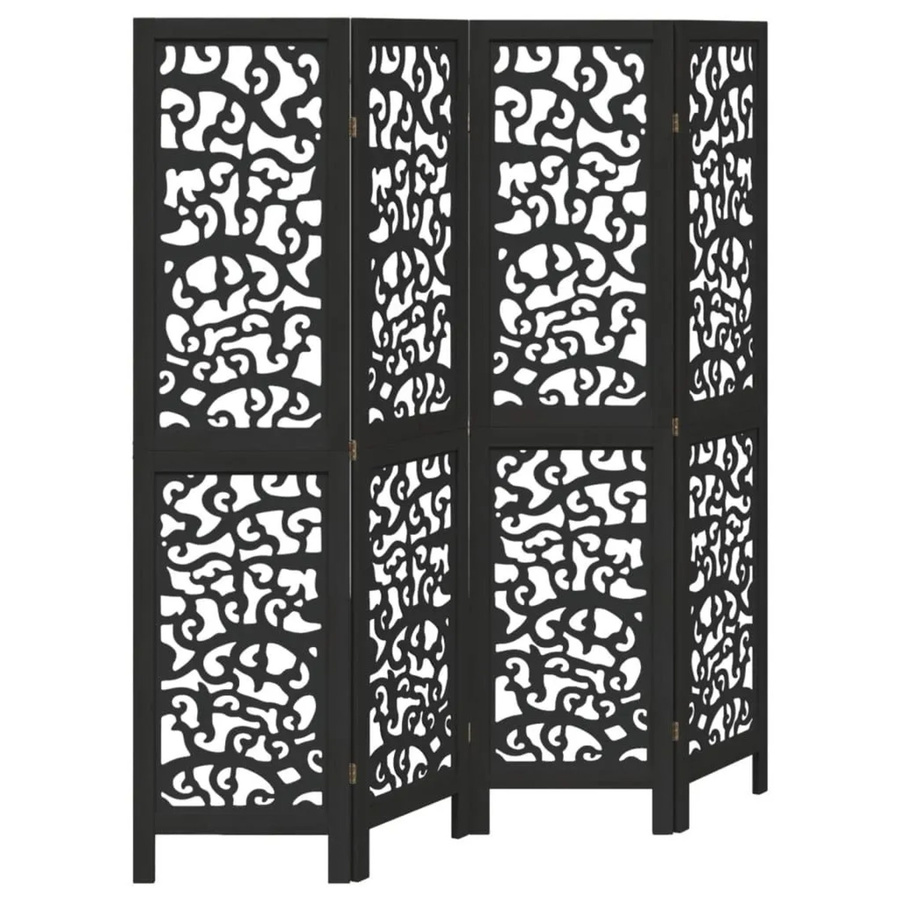 vidaXL 4-teiliger Paravent aus Massivholz Paulownia in Schwarz mit modernem Abstract-Design - Bild 2