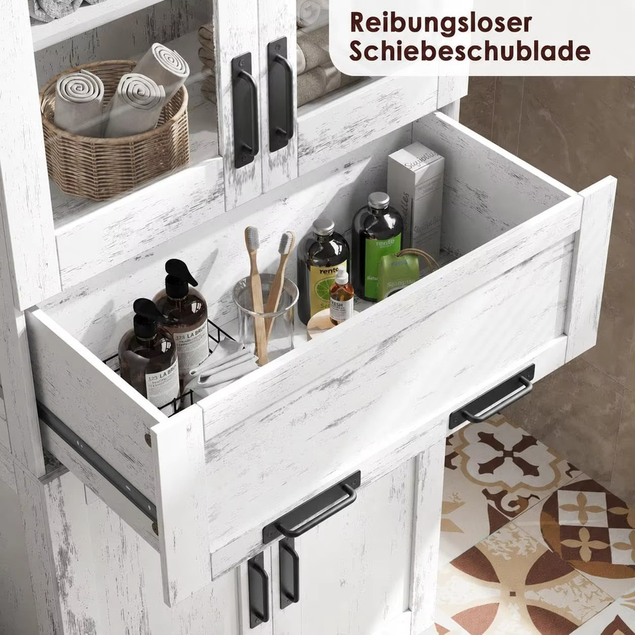 HiMISS 4-türiger Badezimmerschrank in Weiß mit Glastüren und Schubladen, MDF-Konstruktion, Höhe: 170 cm - Bild 5