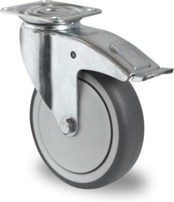 CASCOO Lenkrolle P2T2 mit Totalfeststeller, Rad-Durchmesser: 100 mm, Breite: 32 mm, grau, Kugellager, Polypropylen-Felge und Elastomer-Lauffläche - Bild 1