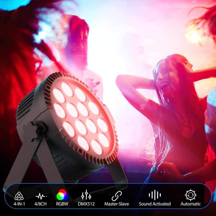 Somspot 8er Set RGBW Par-Scheinwerfer mit 14 LEDs und DMX512 für Bühneneffektbeleuchtung in Schwarz - Bild 2