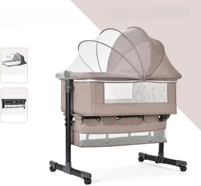 LIUSHADUOLA Wickelbett für Neugeborene mit Moskitonetz und Aufbewahrungstasche, höhenverstellbar und tragbar, Beige/Khaki - Bild 1