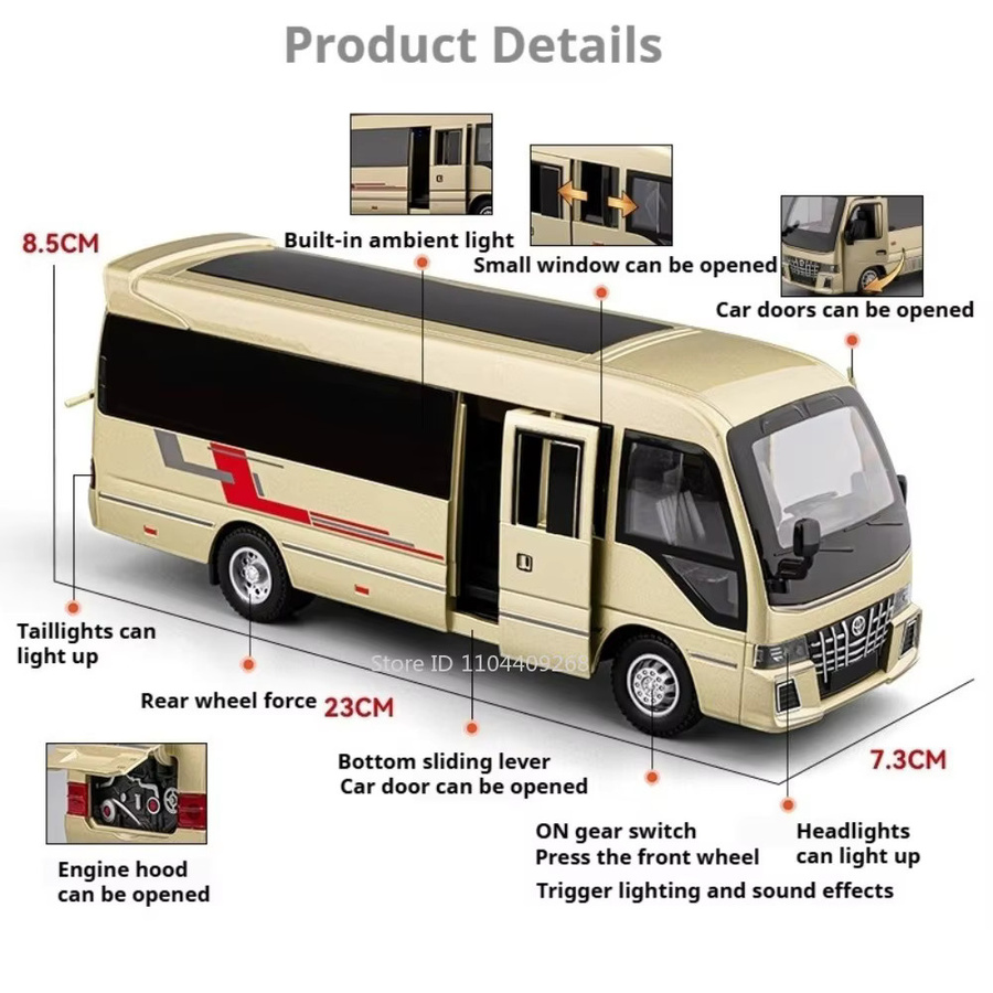 MAKEDA Business Bus Modell, Maßstab 1:33, Musik und Licht, Metall, Weiß - Bild 2