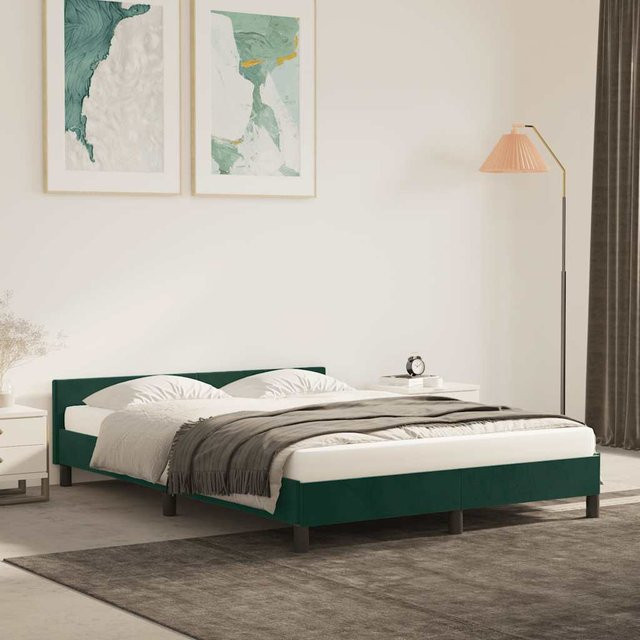 vidaXL Bettgestell mit Kopfteil aus Samt in Dunkelgrün B/T/H: 140 x 200 x 143 cm - Bild 3